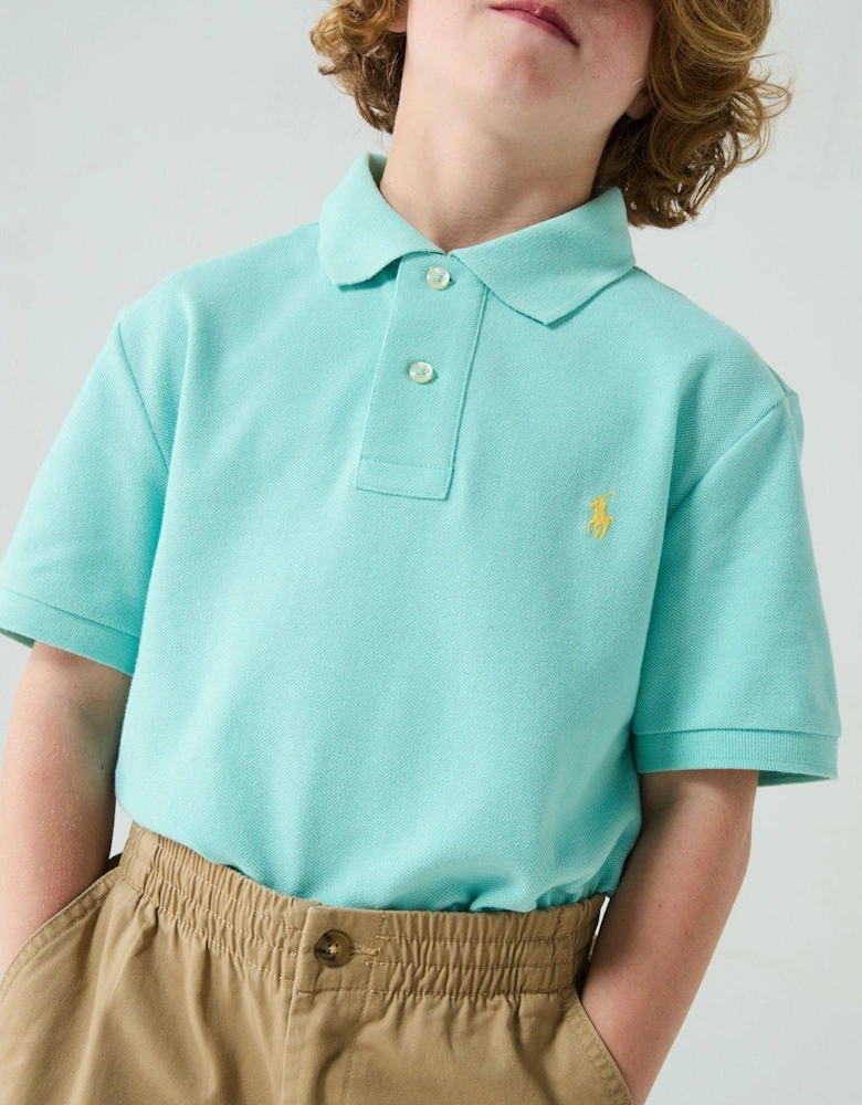 Boys Slim Short Sleeve Polo Shirt - Light Blue