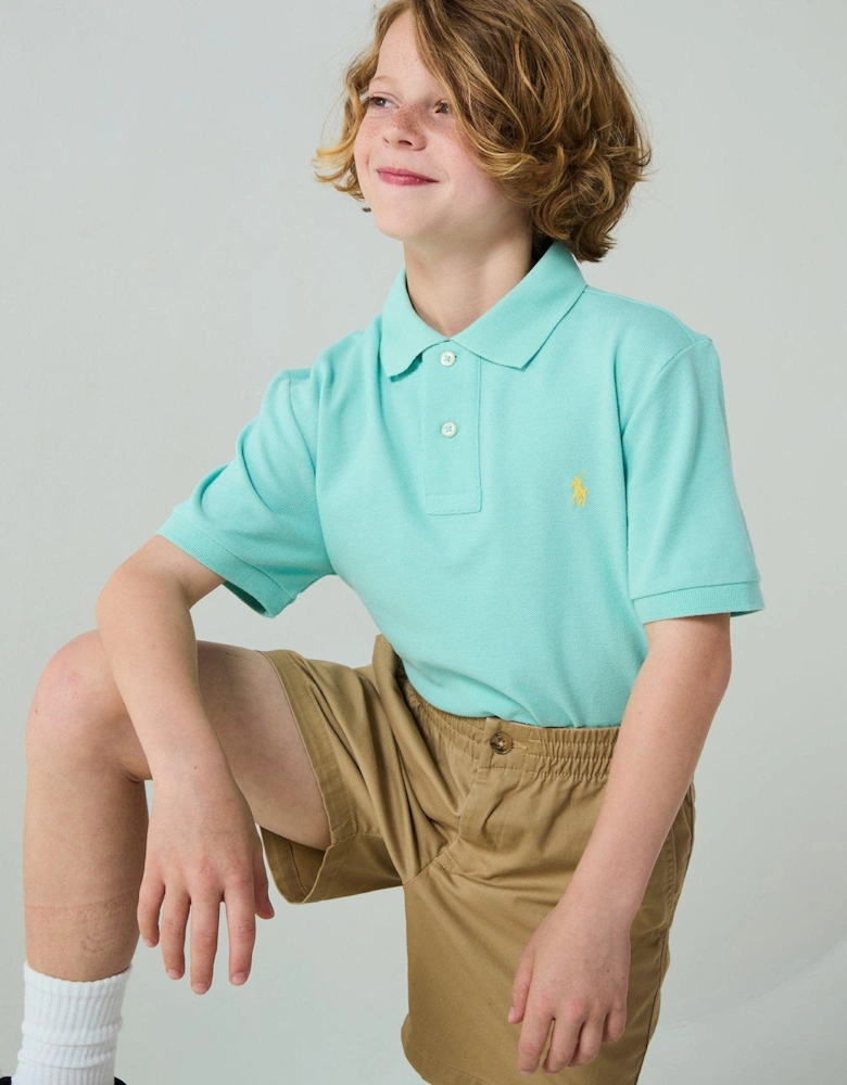 Boys Slim Short Sleeve Polo Shirt - Light Blue