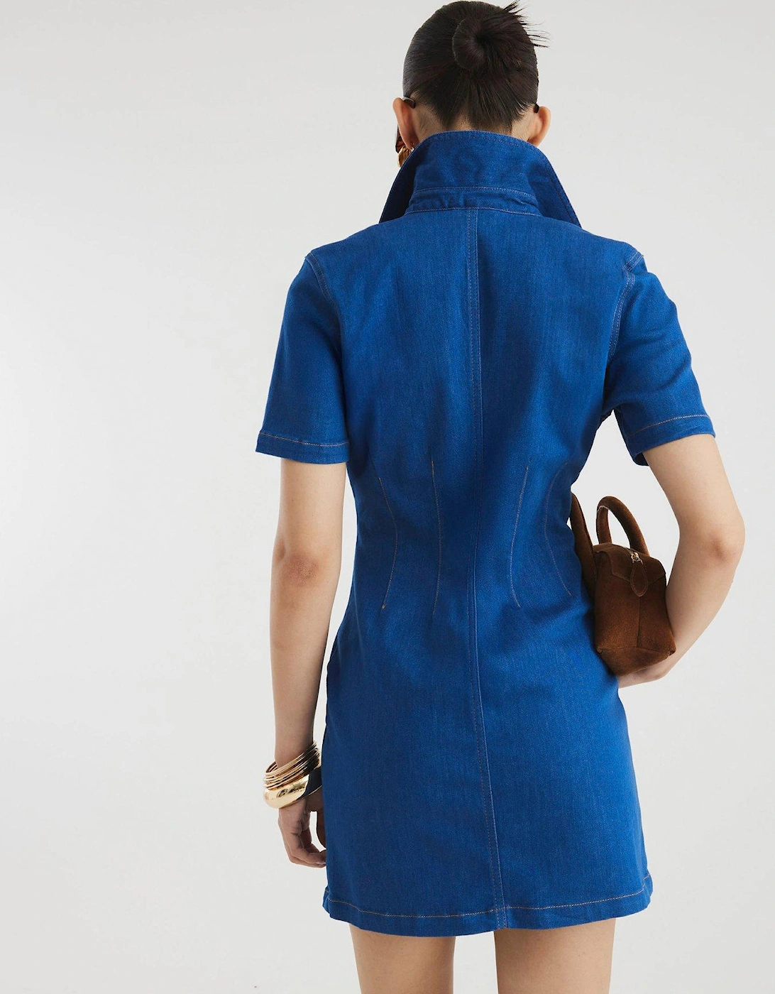 Seam Detail Shirt Dress - Bright Denim