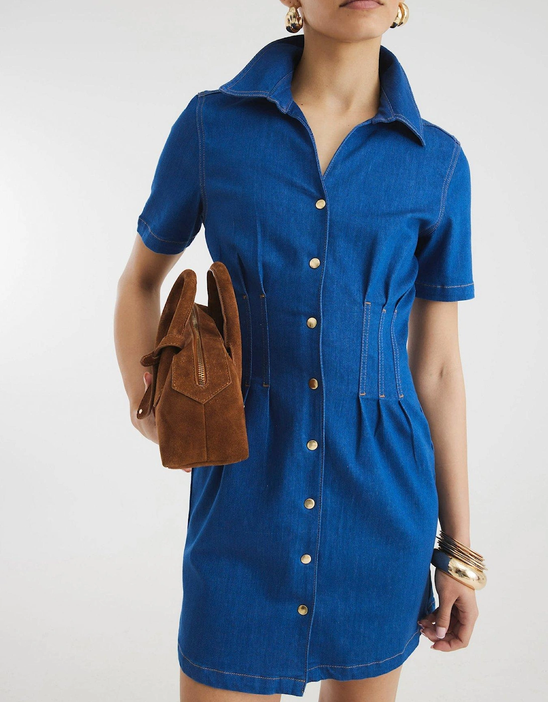 Seam Detail Shirt Dress - Bright Denim