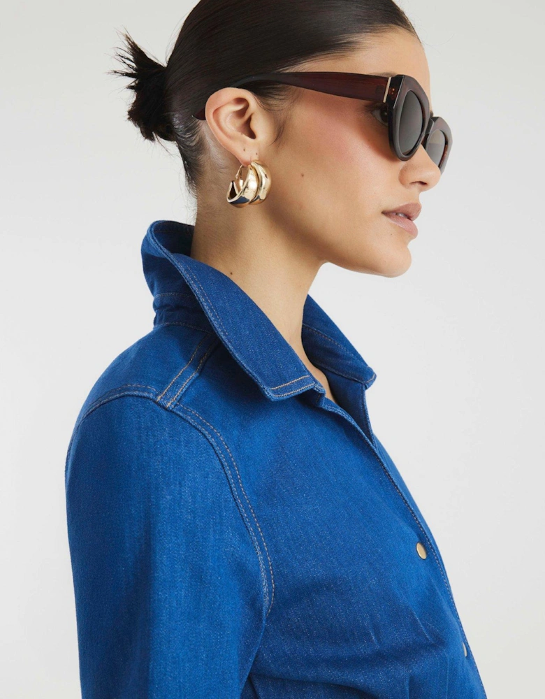 Seam Detail Shirt Dress - Bright Denim