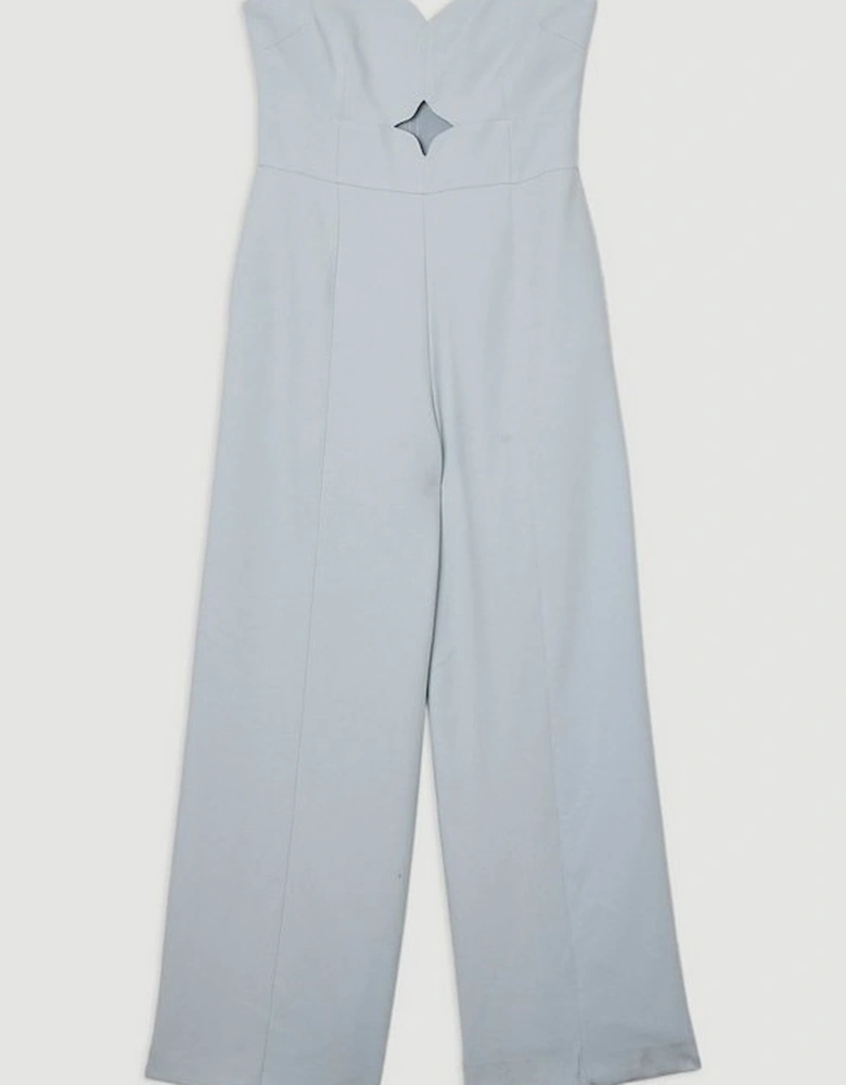 Compact Stretch Bandeau Tailored Wide Leg Jumpsuit