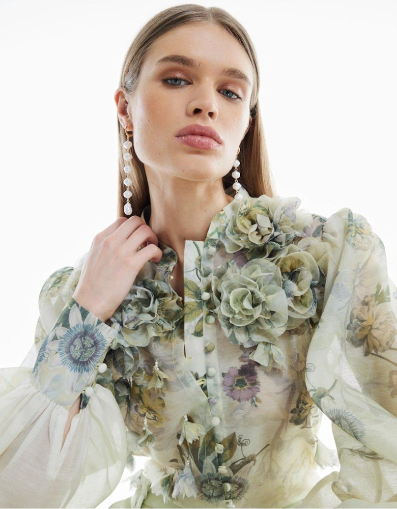 3D Trimmed Sleeve Blouse - Light