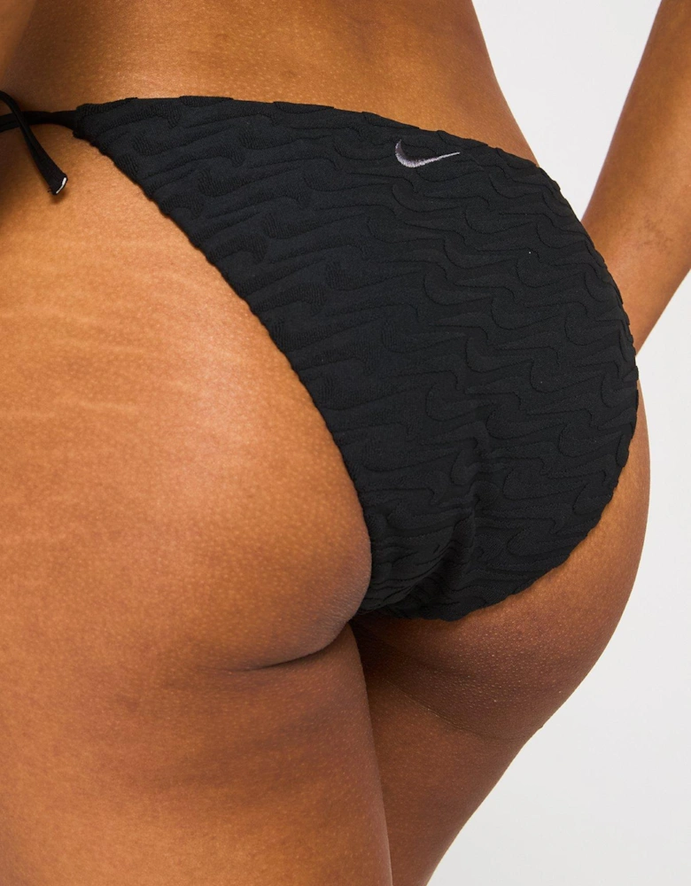 Womens Terry String Bikini Bottom - Black