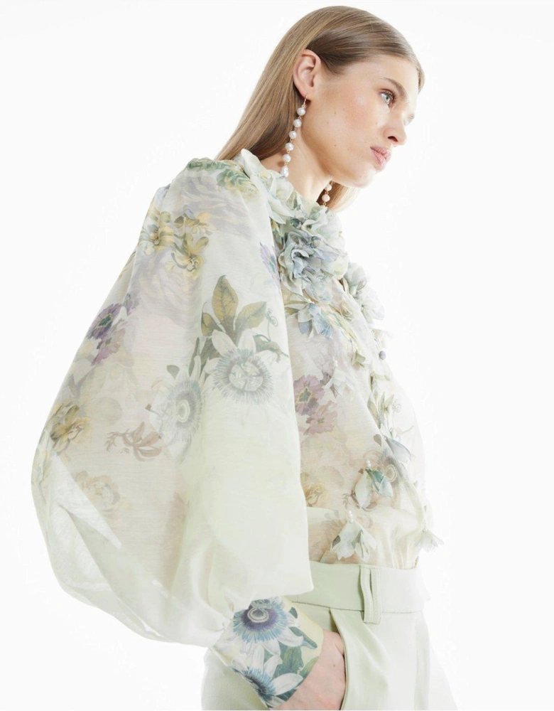 3D Trimmed Sleeve Blouse - Light