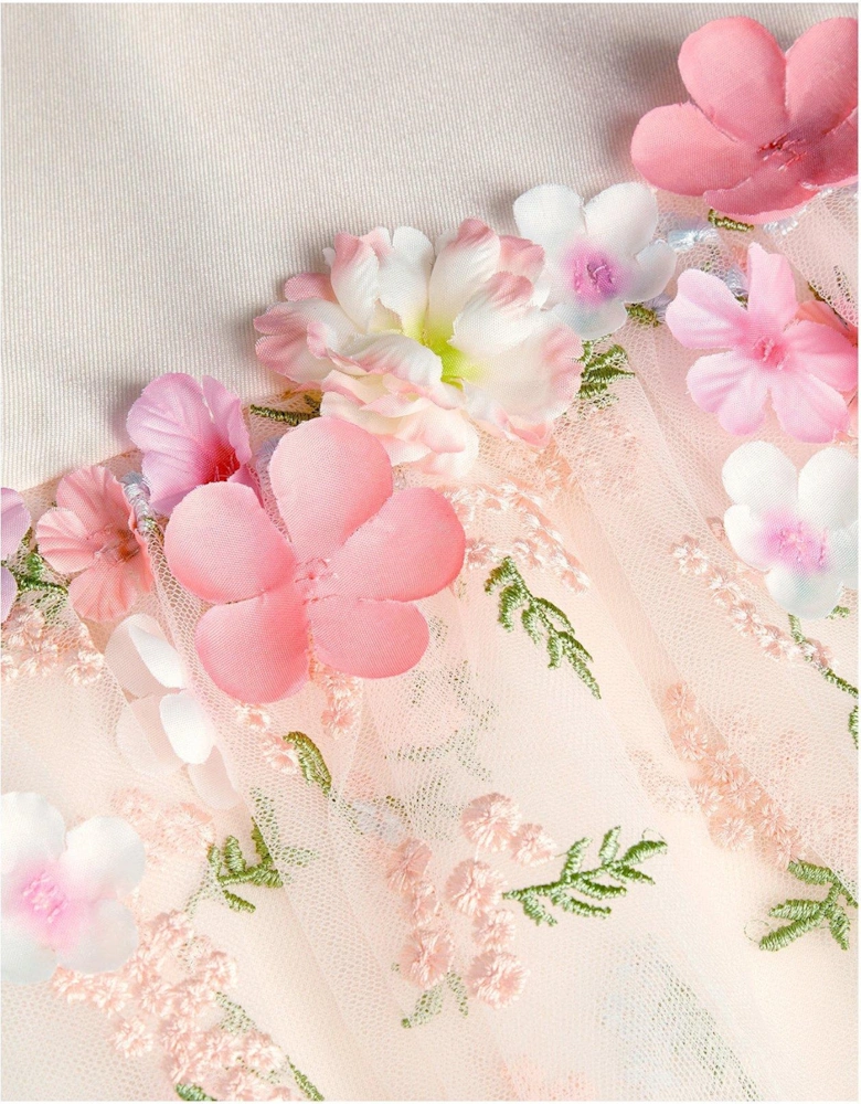 Girls Maggie 3d Floral Dress - Light Cream