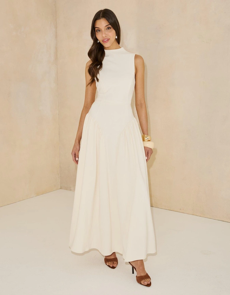 Pleated Corset Sleeveless Dress - Cream