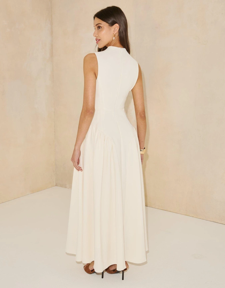 Pleated Corset Sleeveless Dress - Cream