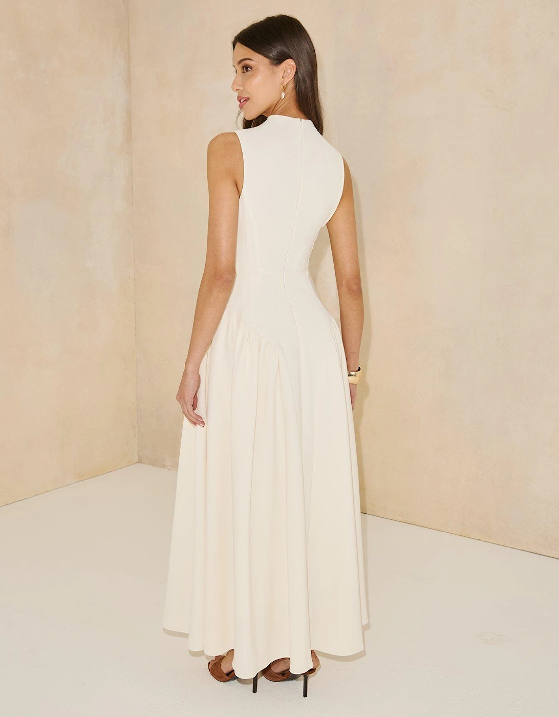 Pleated Corset Sleeveless Dress - Cream