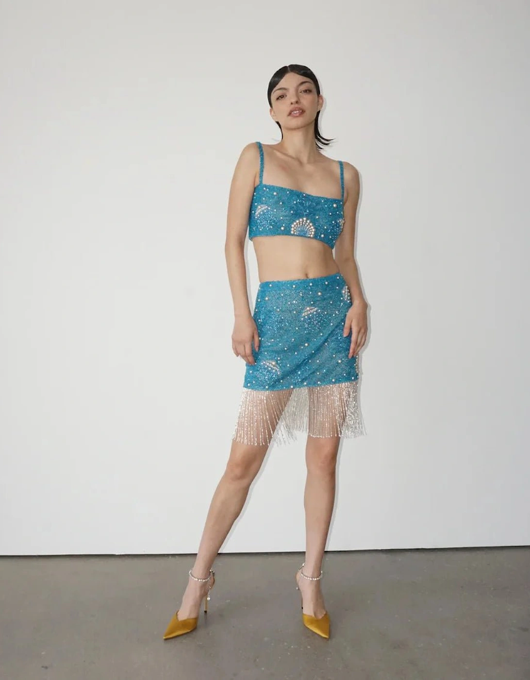 Oceanus Women's BETTY Hand Beaded SKIRT Blue - Size: 14