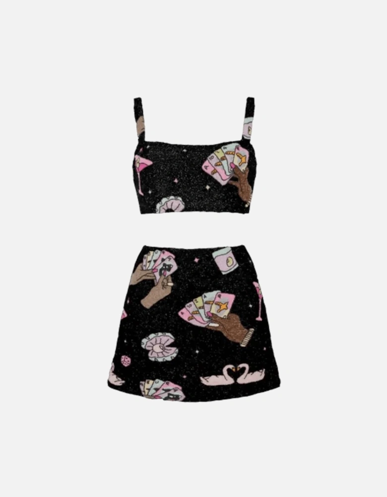 Vegas Beaded Mini Black Party Beach Co-ord Top