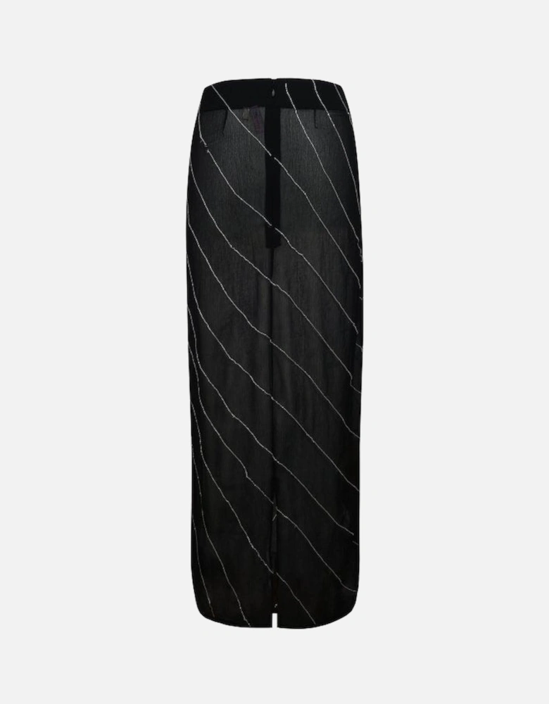 TIA Floral Embellished Georgette Black/Pink Maxi Skirt