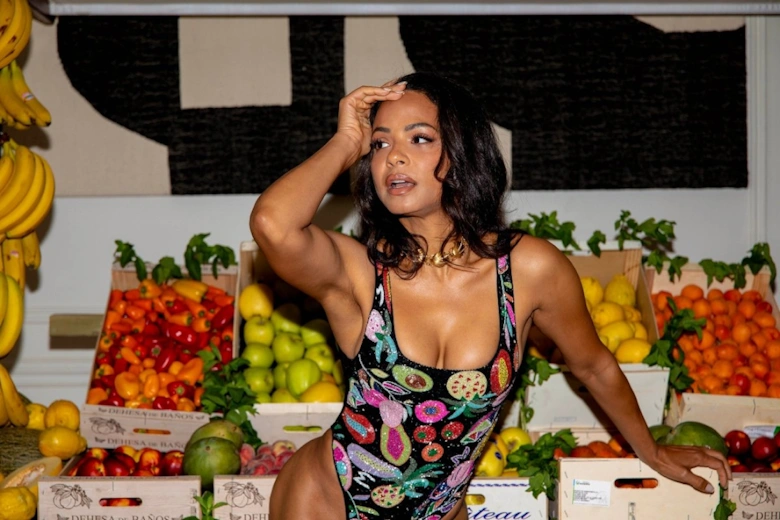 Carmensita Hand-beaded One Piece Swimsuit Black Christina Milian