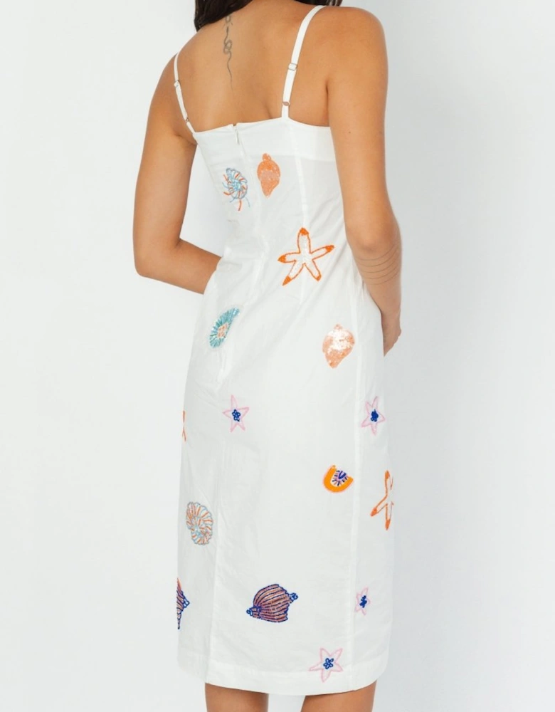 Kiara Crystal Midi Dress White