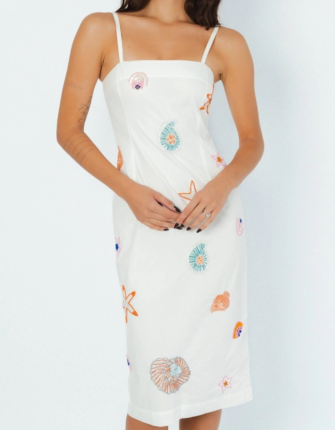 Oceanus Women's Kiara Crystal White Midi Dress - Size: 12