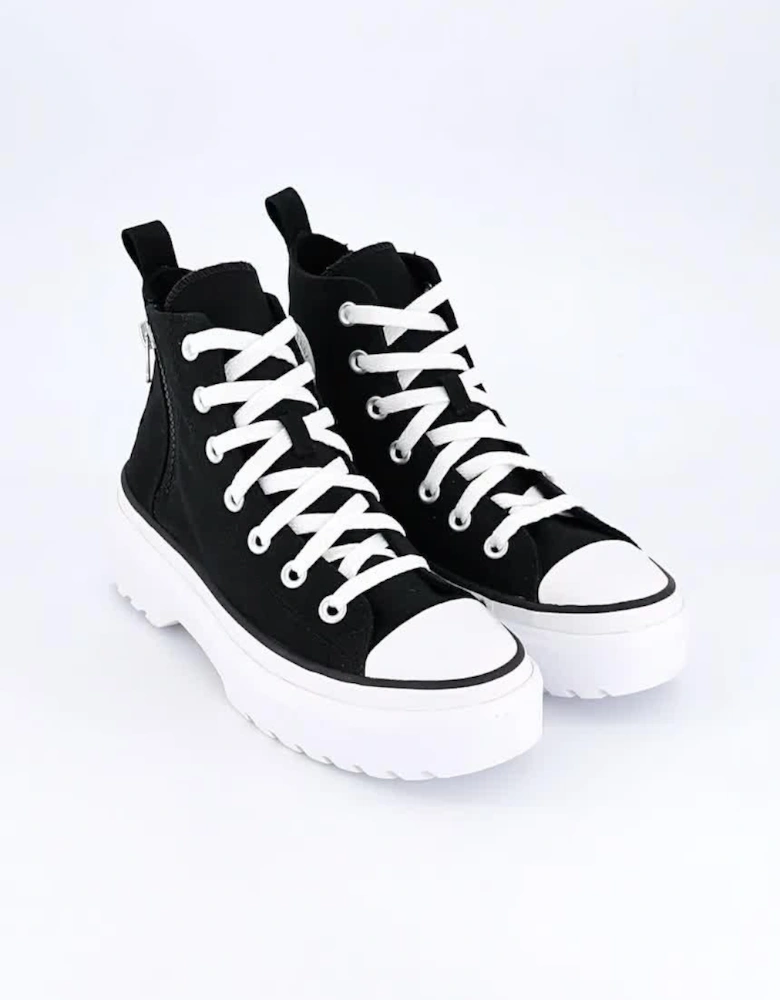 Junior Girls Lugged Lift Canvas Hi Top Trainers - Black