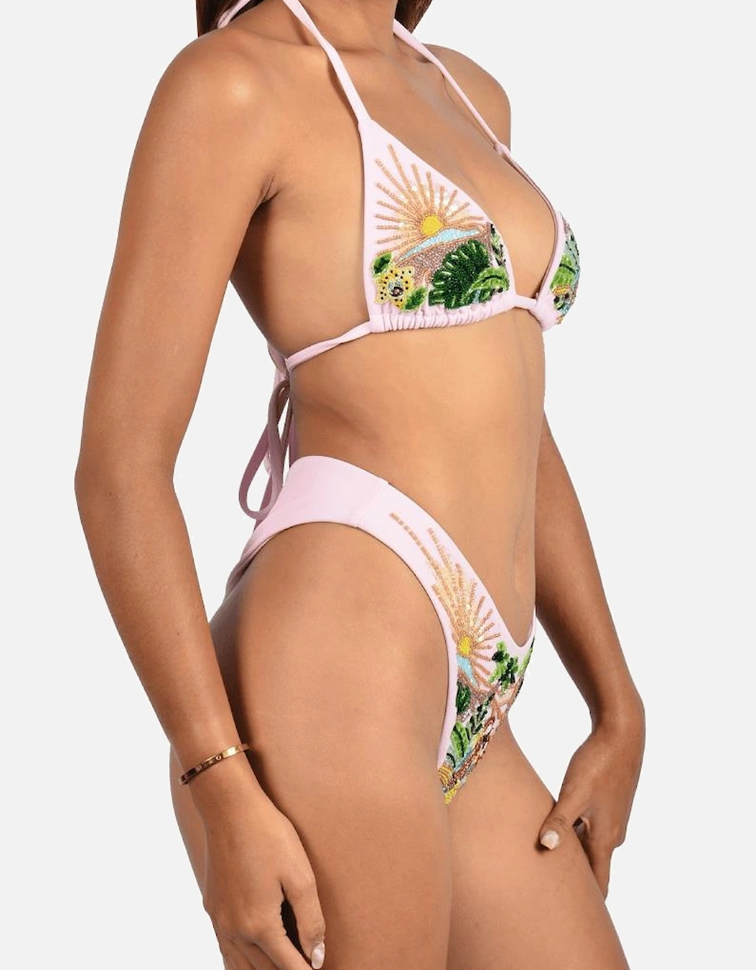 Charli Embellished Premium Tropical Bikini Top Pink