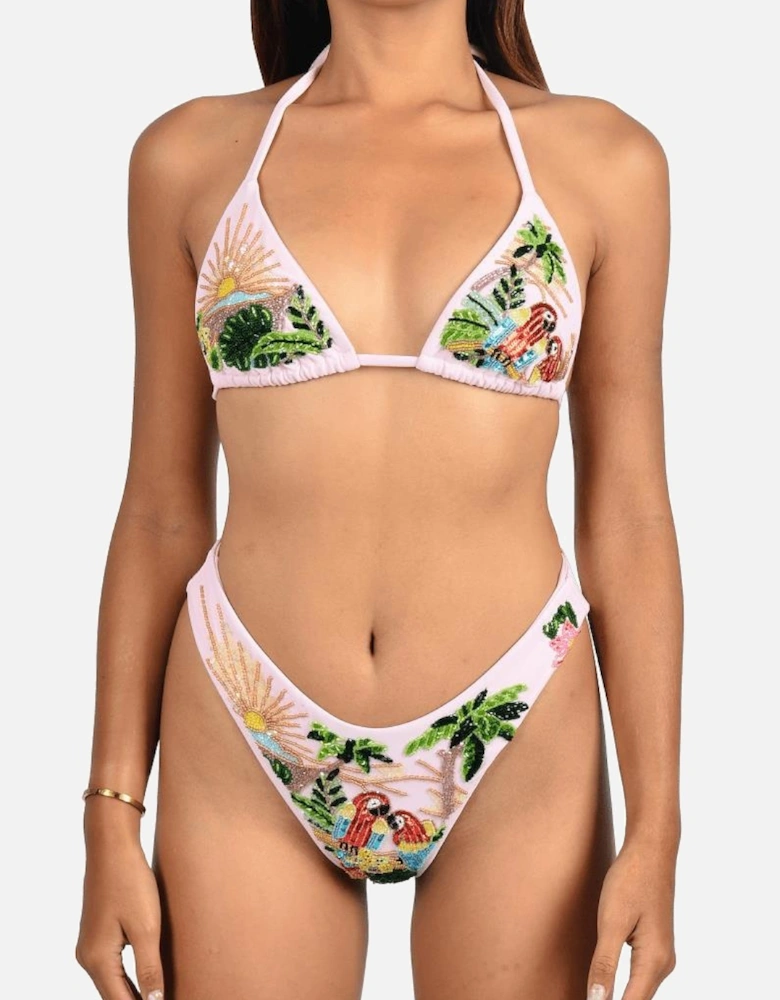 Charli Embellished Premium Tropical Bikini Top Pink