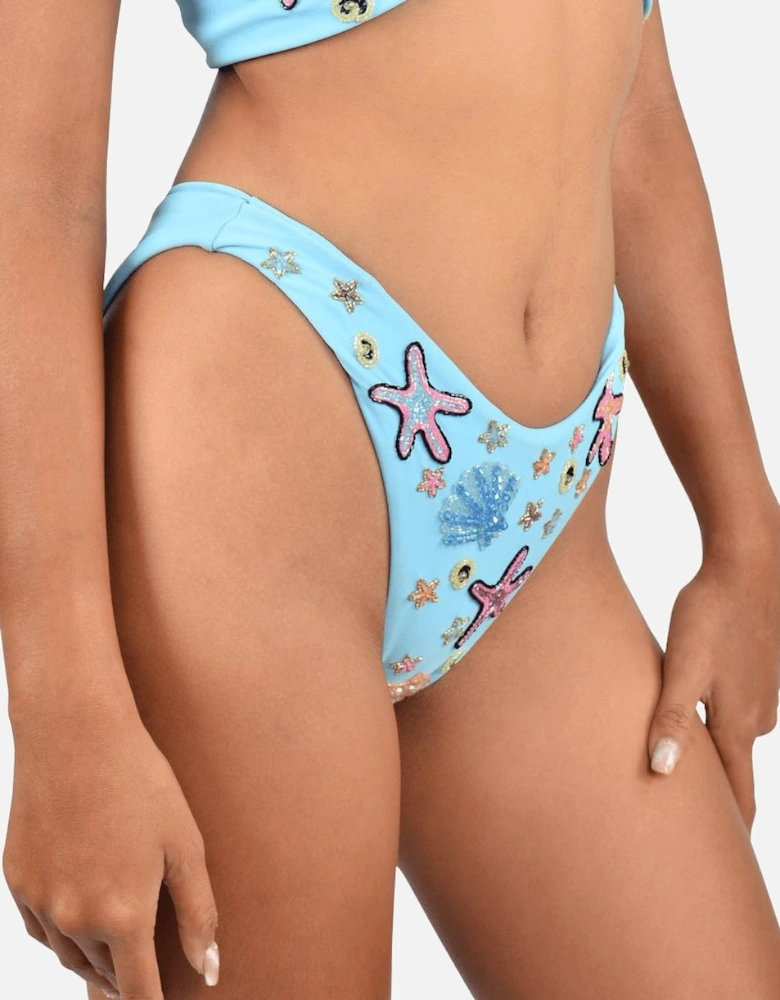 Quinn Tropical Hand Embroidered Bikini Bottoms Blue