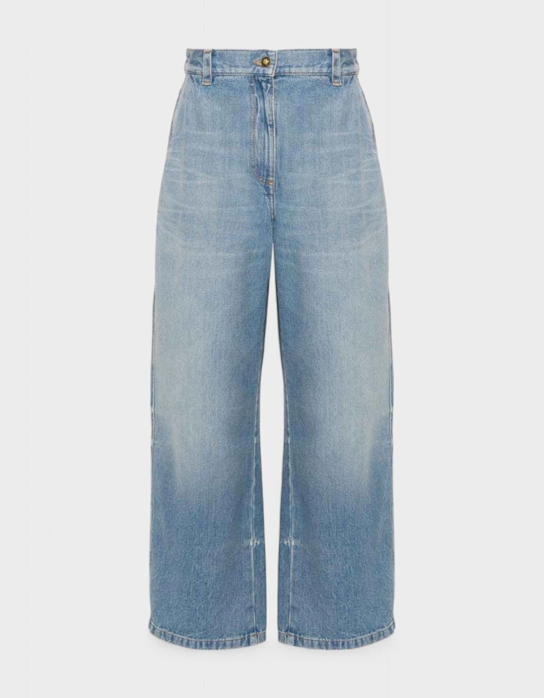 Washed Logo Wide Denim Jeans Blue