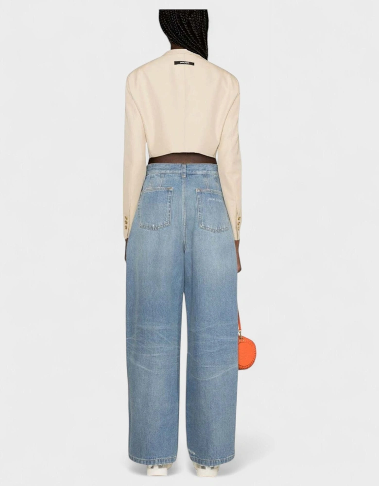 Washed Logo Wide Denim Jeans Blue