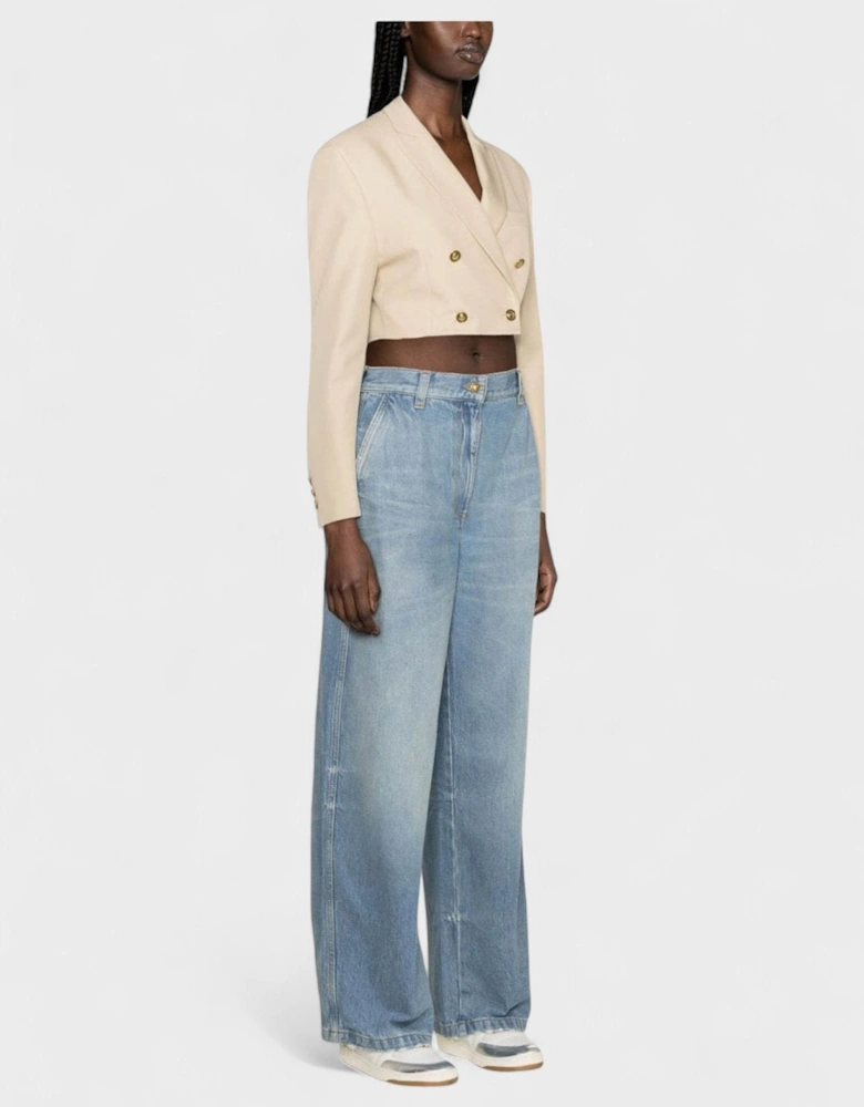 Washed Logo Wide Denim Jeans Blue