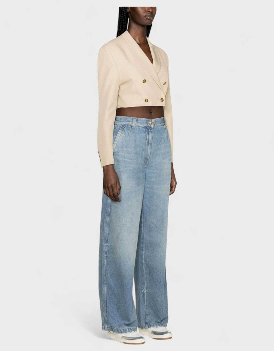 Washed Logo Wide Denim Jeans Blue