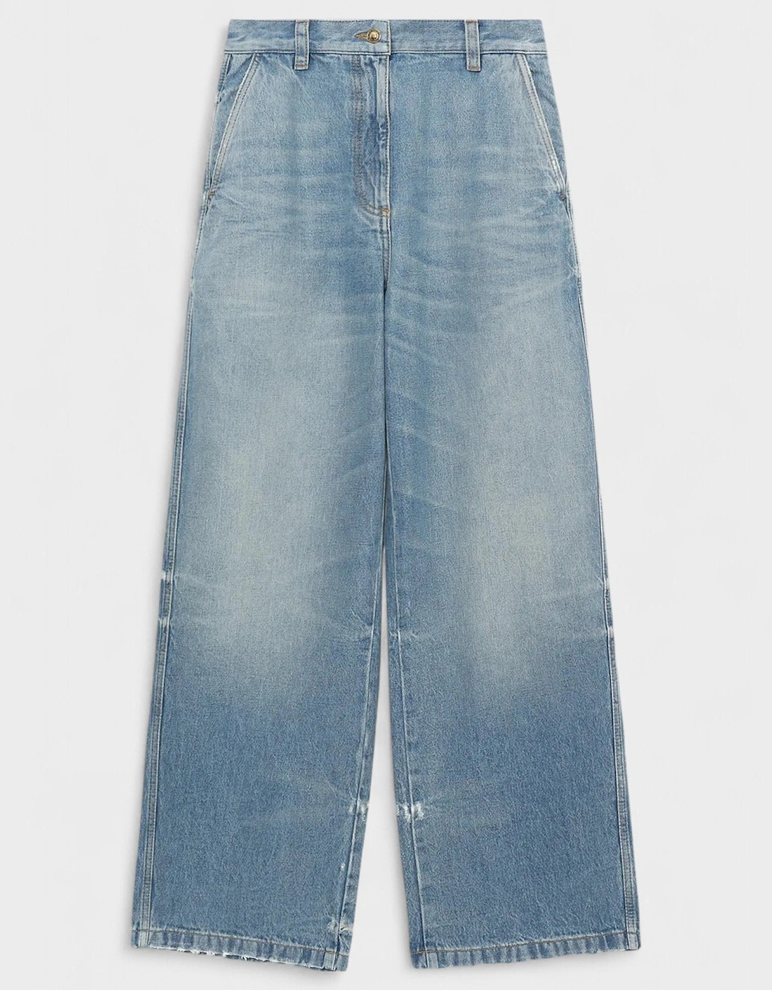 Washed Logo Wide Denim Jeans Blue