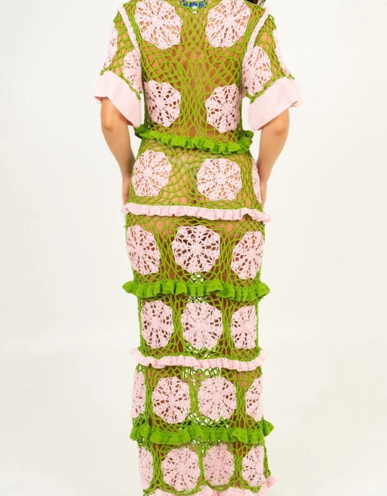 Elle Crochet Dress Green/Pink