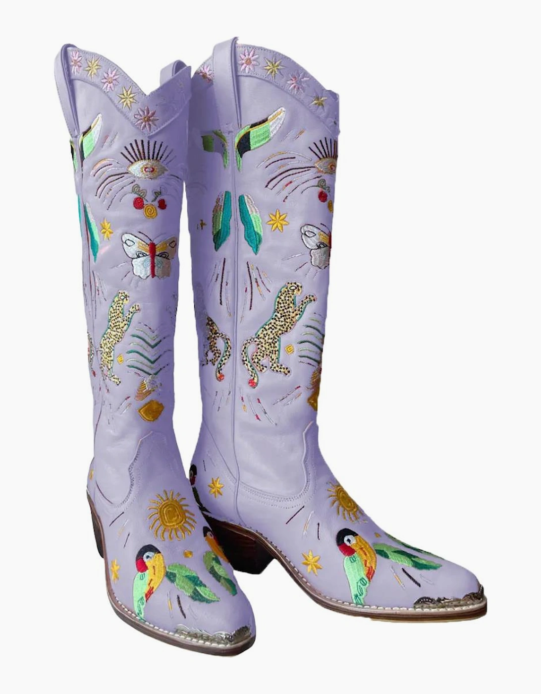 Oceanus Women's Willow Embroidered Leather Boots - Multi Colour - Purple - Size: 8