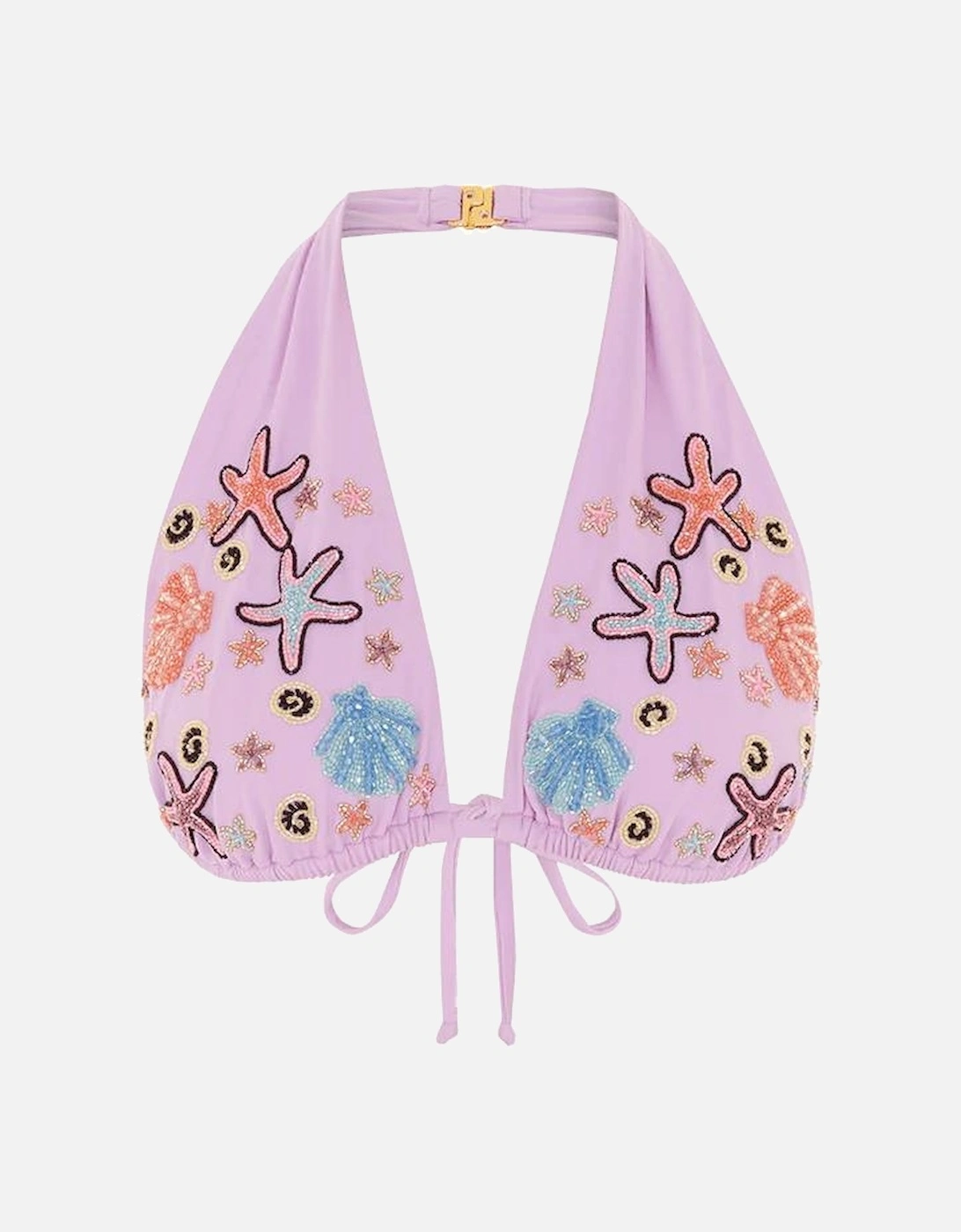 Fia Tropical Hand Embroidered Bikini Top Lilac