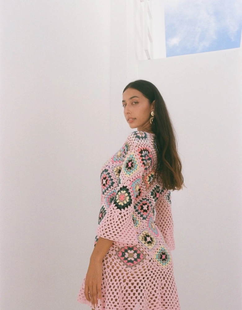 Spring Pink Crochet Dress
