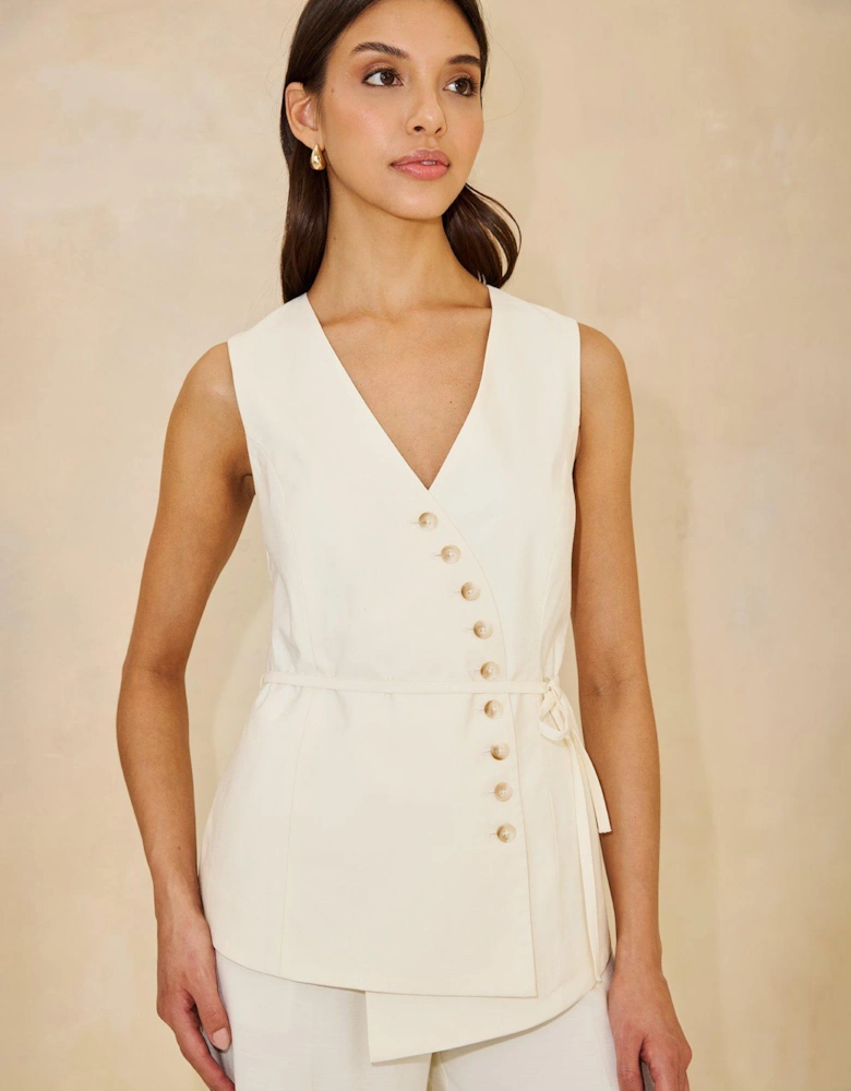 Co-Ord Button Detailed Waistcoat - Cream