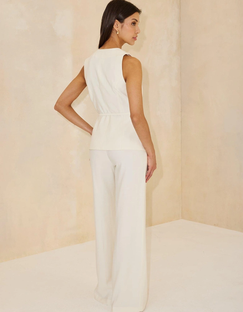 Co-Ord Button Detailed Waistcoat - Cream
