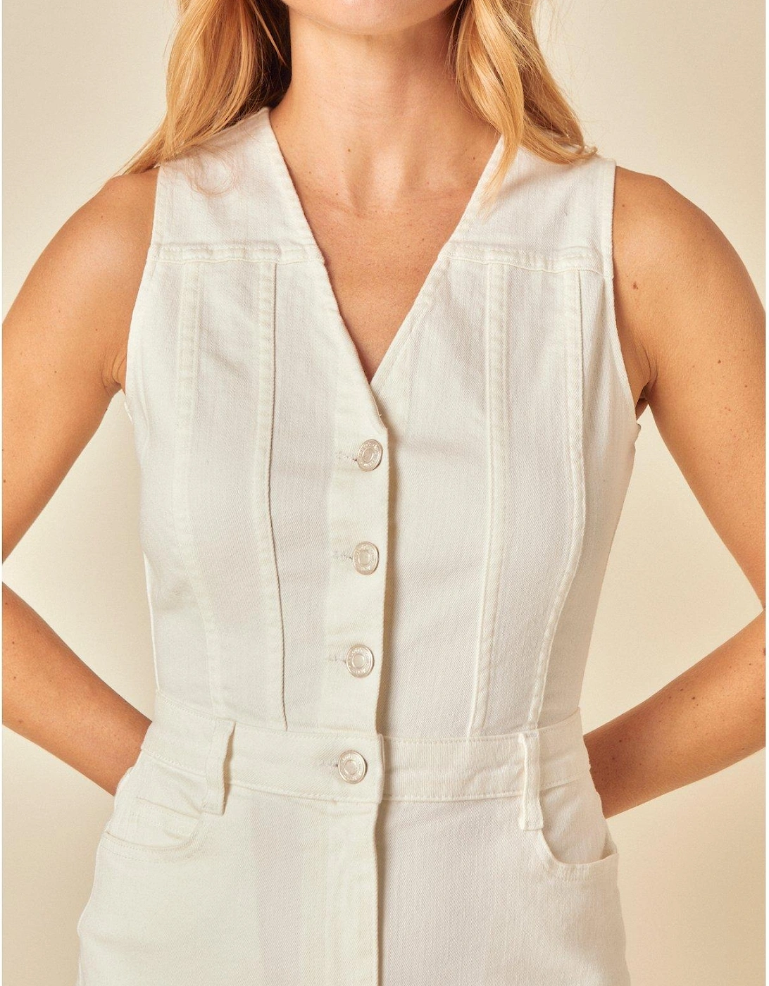 Denim Mayflower Midi Plain Dress - White