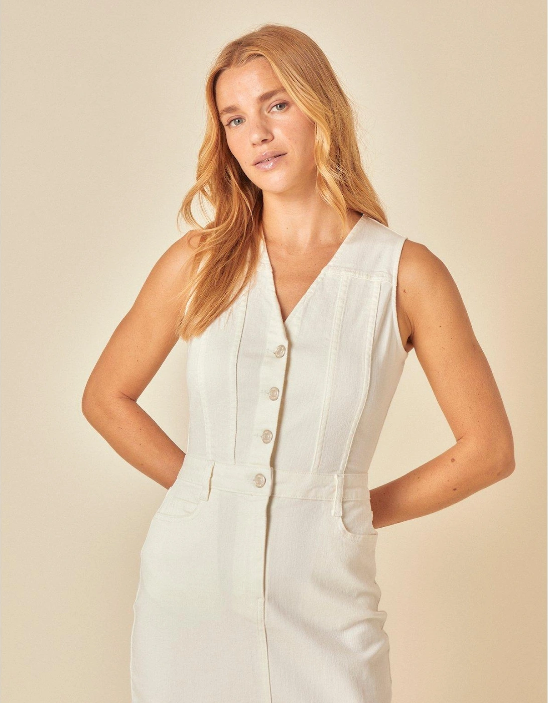 Denim Mayflower Midi Plain Dress - White