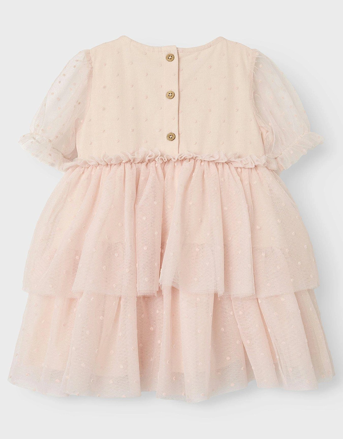 Mini Girls Tulle Layered Short Sleeve Dress - Peach Blush