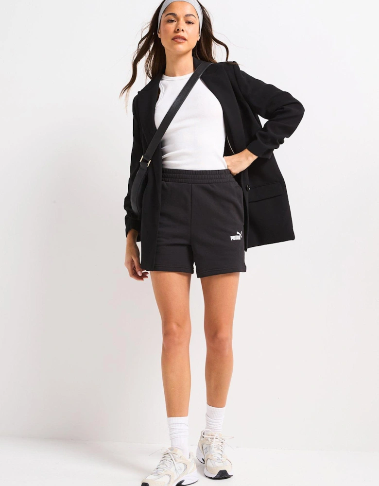 Womens Essentials Small No 1 Logo 5 High-Waist Shorts - Black