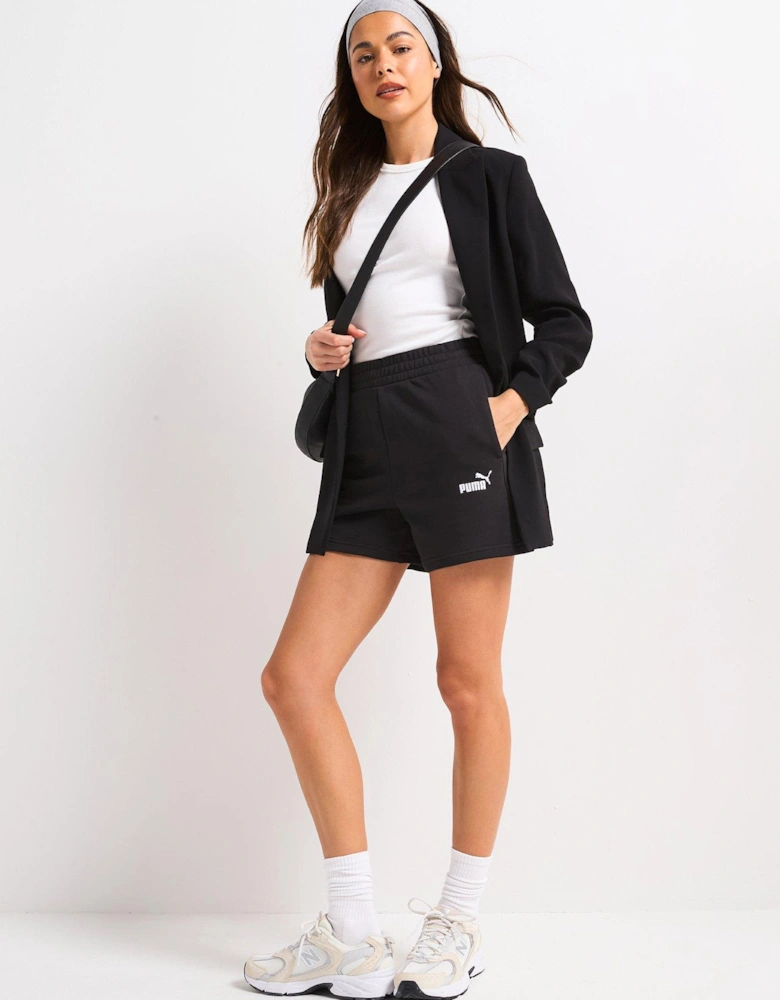 Womens Essentials Small No 1 Logo 5 High-Waist Shorts - Black