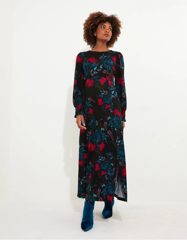 Larissa Floral Jersey Dress - Black