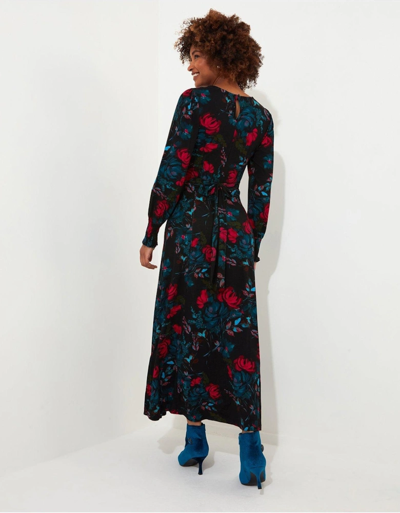 Larissa Floral Jersey Dress - Black