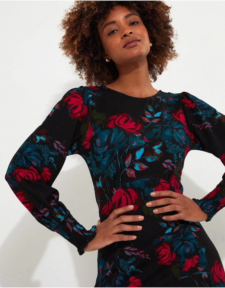 Larissa Floral Jersey Dress - Black