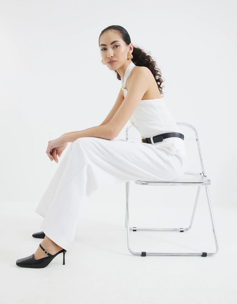 Belted Wide Leg Trouser - White