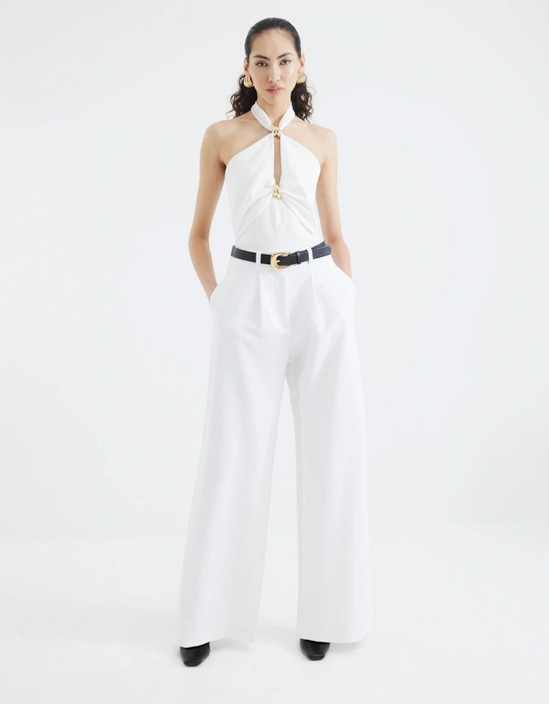 Belted Wide Leg Trouser - White