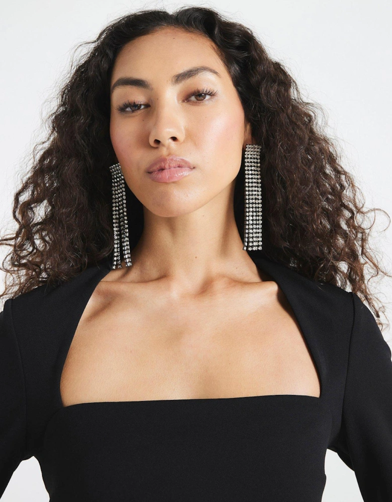 Square Neck Aline Mini Dress - Black