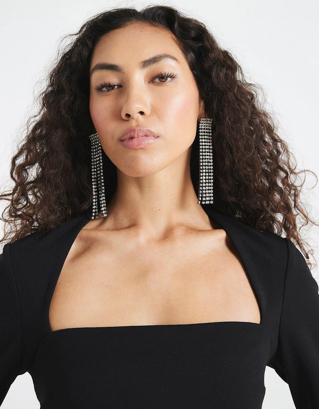Square Neck Aline Mini Dress - Black