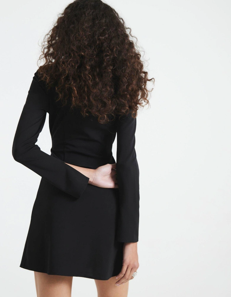 Square Neck Aline Mini Dress - Black