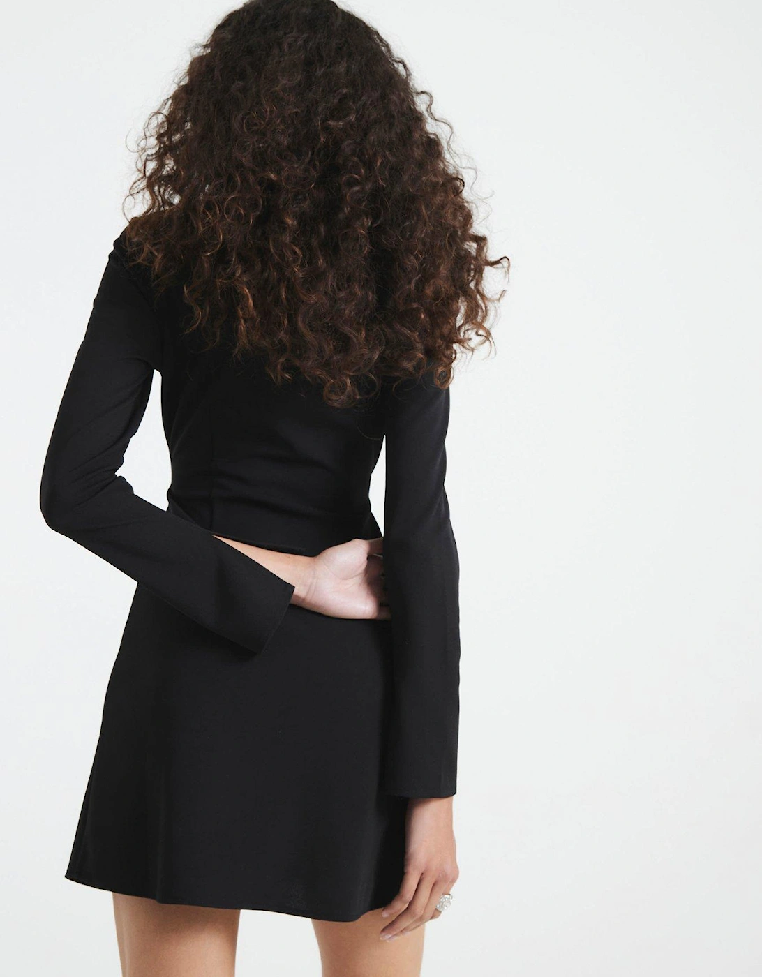 Square Neck Aline Mini Dress - Black