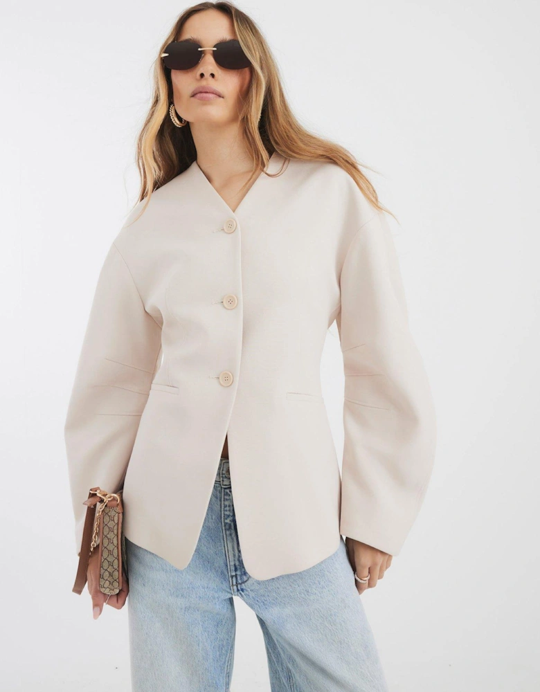 Puff Sleeve Tailored Blazer - Cream