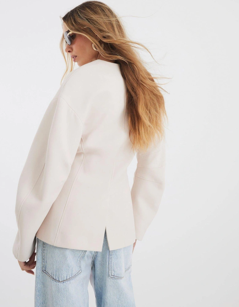 Puff Sleeve Tailored Blazer - Cream